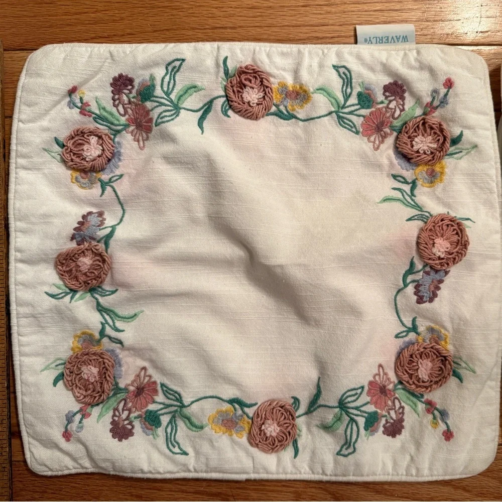 Waverly Floral Embroidered crochet flowers Throw Pillow Covers